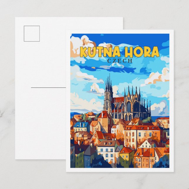 Kutna Hora Czech vintage travel illustration Postcard (Front/Back)