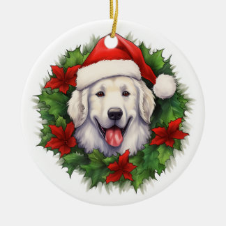 Kuvasz Christmas Wreath Ceramic Ornament
