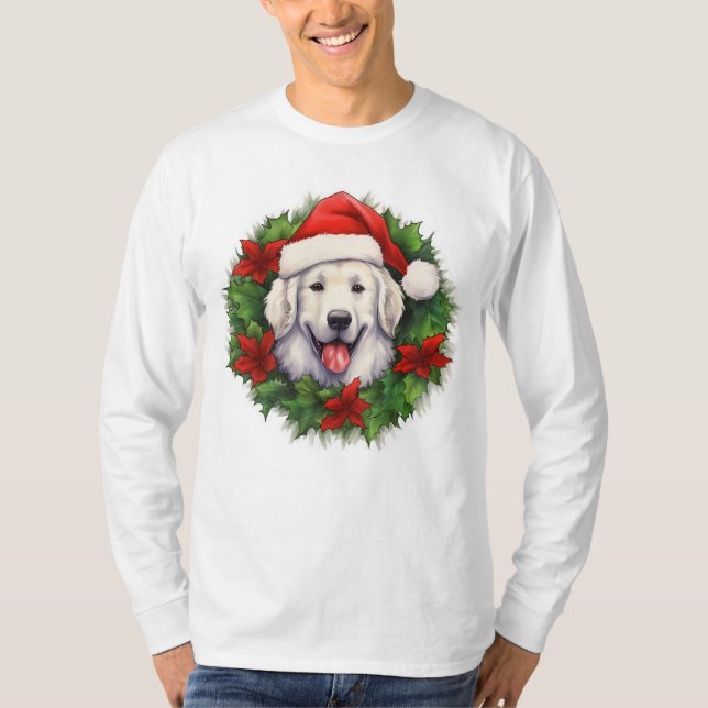 Kuvasz Christmas Wreath T-Shirt (Front)