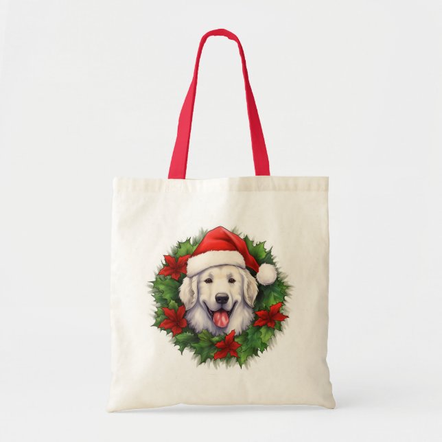 Kuvasz Christmas Wreath Tote Bag (Front)