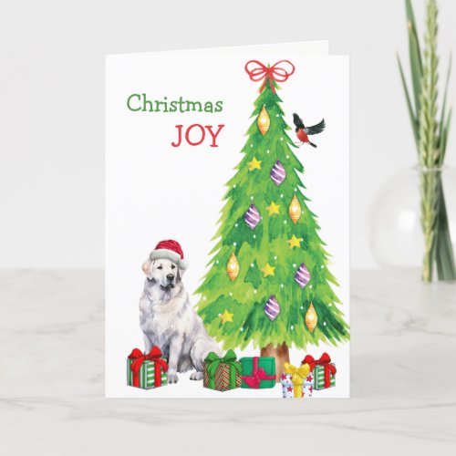 Kuvasz Dog Bird and Christmas Tree Holiday Card