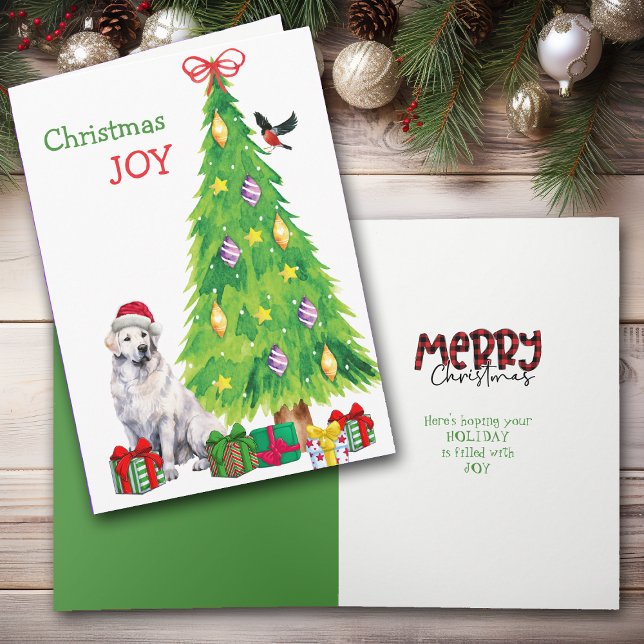 Kuvasz Dog, Bird and Christmas Tree Holiday Card (Creator Uploaded)