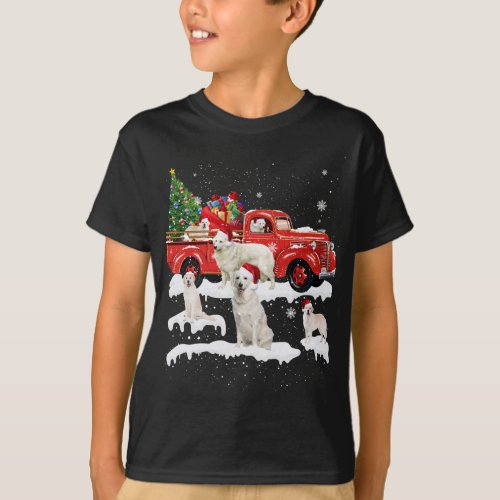 Kuvasz Dog Riding Red Truck Merry Christmas X_mas  T_Shirt