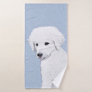Kuvasz Painting - Cute Original Dog Art Bath Towel Set