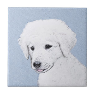 Kuvasz Painting - Cute Original Dog Art Ceramic Tile