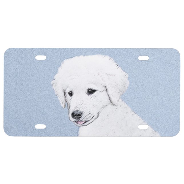 Kuvasz Painting - Cute Original Dog Art License Plate (Front)