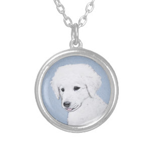 Kuvasz Painting - Cute Original Dog Art Silver Plated Necklace