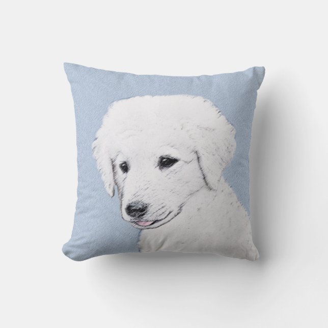 Kuvasz Painting - Cute Original Dog Art Throw Pillow (Front)