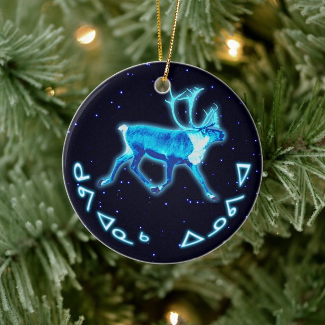 Kuvianak Innovia - Blue Caribou (Reindeer) Ceramic Ornament (Tree)