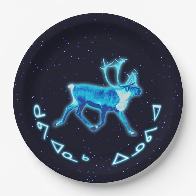 Kuvianak Innovia - Blue Caribou (Reindeer) Paper Plates (Front)
