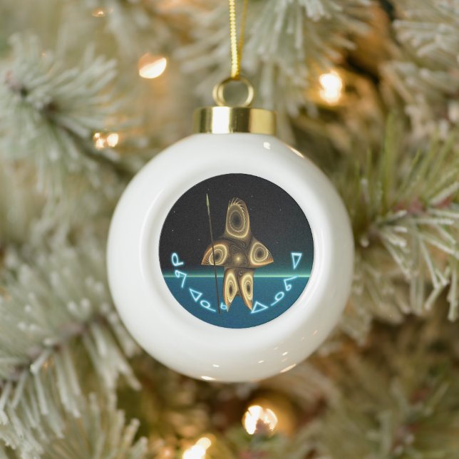 Kuvianak Innovia - Fractal Inuit Hunter Ceramic Ball Christmas Ornament (Tree)
