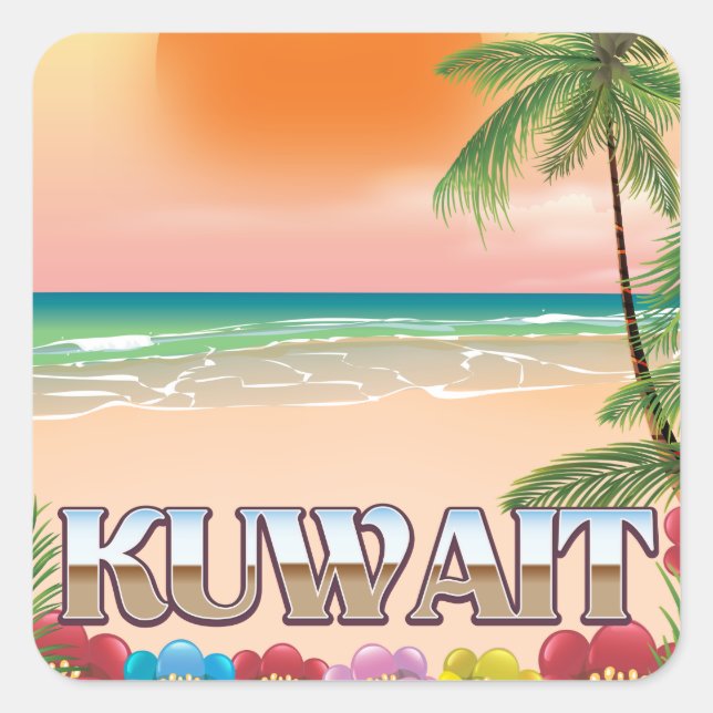 kuwait beach travel poster square sticker (Front)