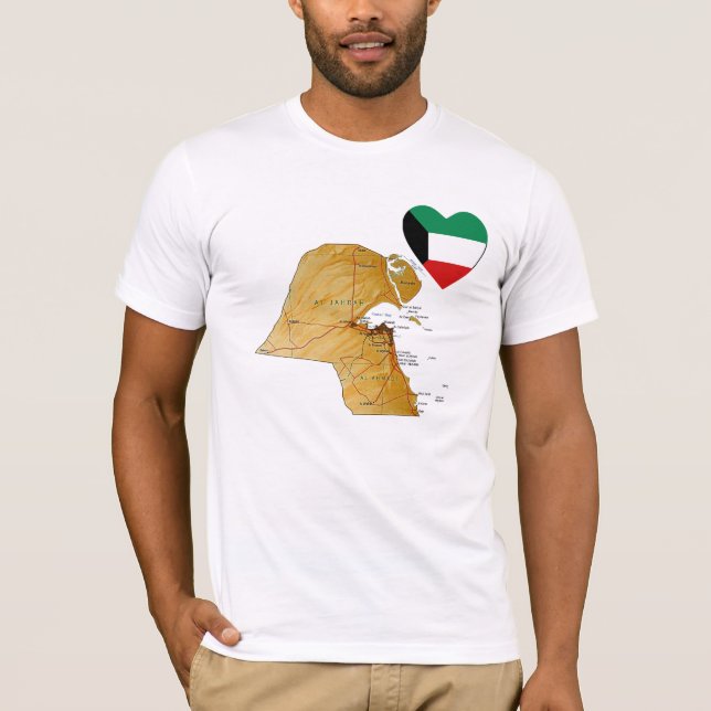 Kuwait Flag Heart and Map T-Shirt (Front)