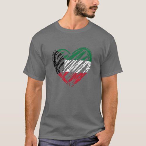 Kuwait Flag Heart In Hand Drawing For Kuwait Lover T_Shirt