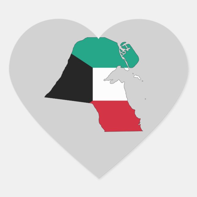 Kuwait Flag Map Heart Sticker (Front)