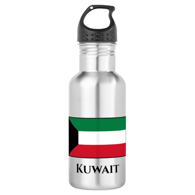 Kuwait Flag Stainless Steel Water Bottle (Front)