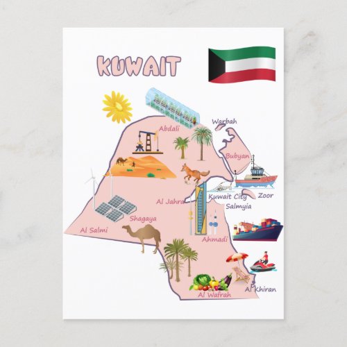 Kuwait map destinations Landmarks tourist  Postcard