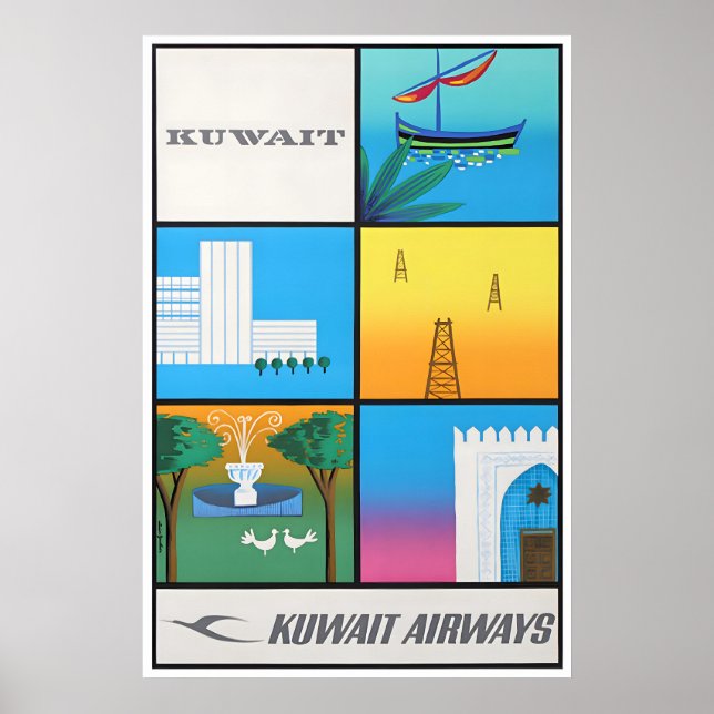 Kuwait Travel Poster Print Middle Eastern Airline (Front)