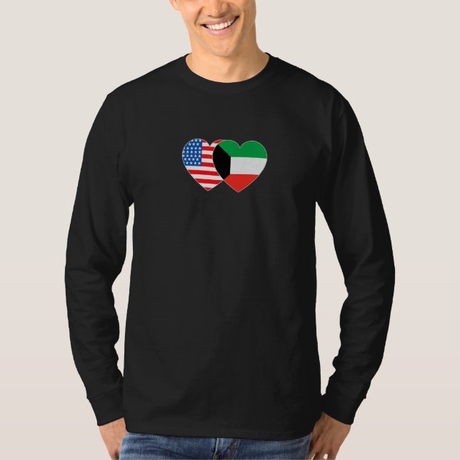 Kuwait & US Flag Twin Heart for Kuwaitian American T-Shirt (Front)