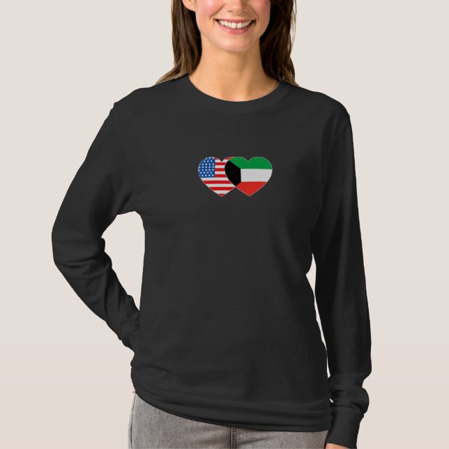 Kuwait & US Flag Twin Heart for Kuwaitian American T-Shirt (Front)