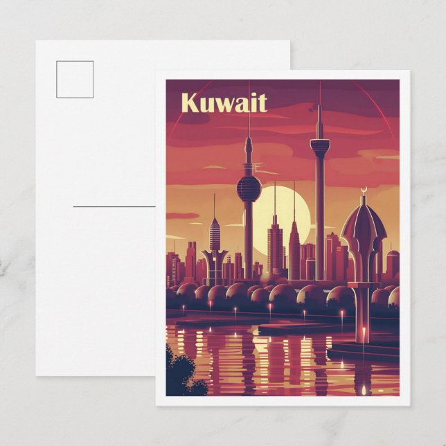 Kuwait Vintage Art Travel Illustration Postcard (Front/Back)