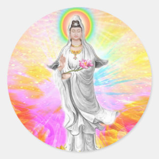 Kwan Yin The Goddess of Compassion With Pink Classic Round Sticker