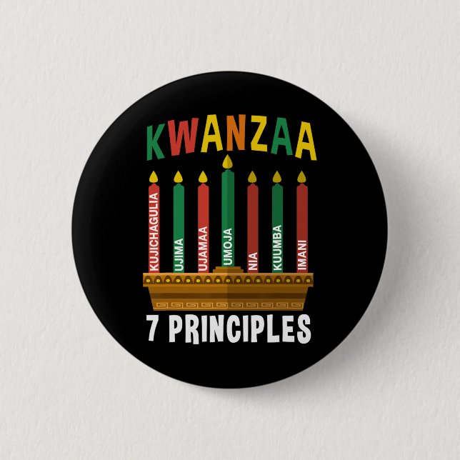 Kwanzaa 7 Principles Candles Kinara Pan Africans P Button (Front)