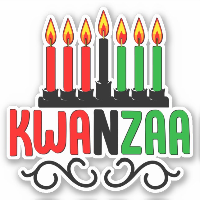 Kwanzaa  7Candles, Kiss Cut   Sticker (Front)