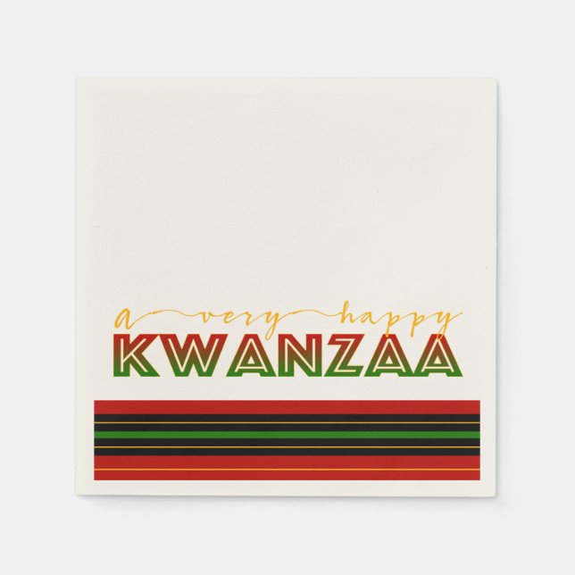 Kwanzaa | A Very Happy Kwanzaa Bold Stripe Napkins (Front)