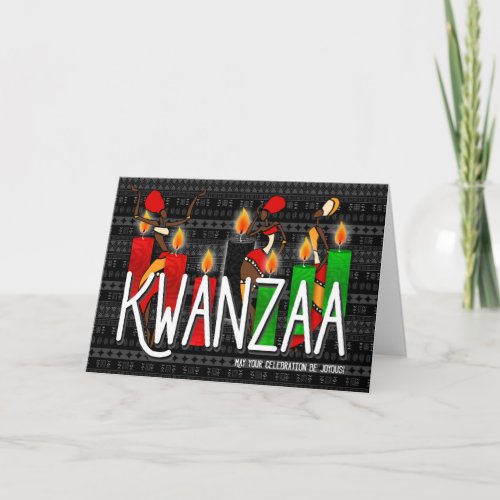 Kwanzaa African American Dancers Kinara Candles Holiday Card
