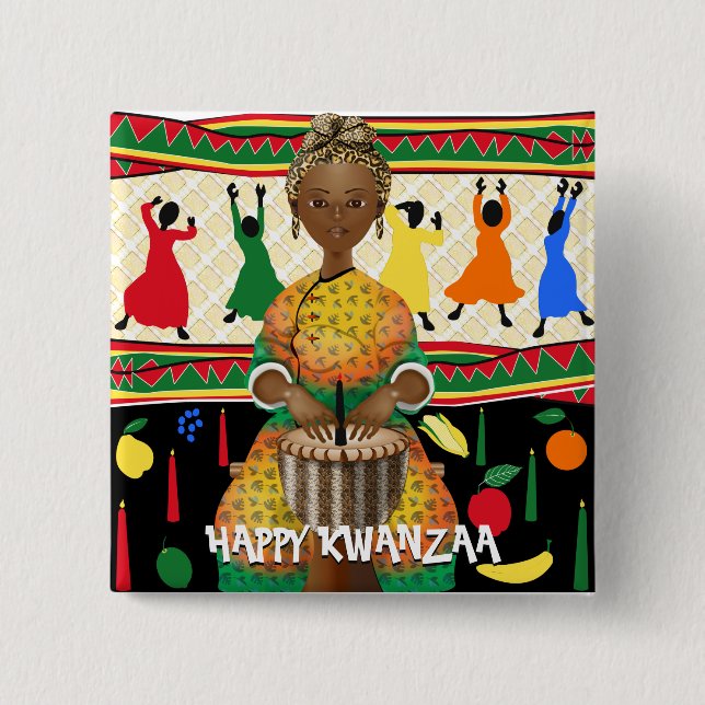 Kwanzaa African American Holiday Button (Front)
