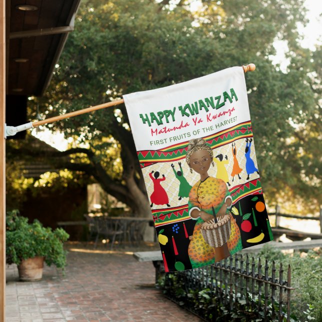 Kwanzaa African American Holiday House Flag (In SItu)