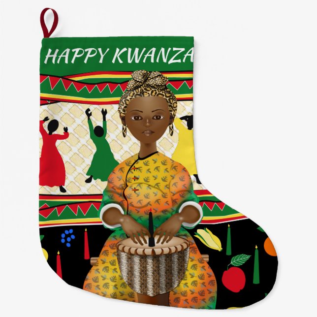 Kwanzaa African American Holiday Large Christmas Stocking (Front)