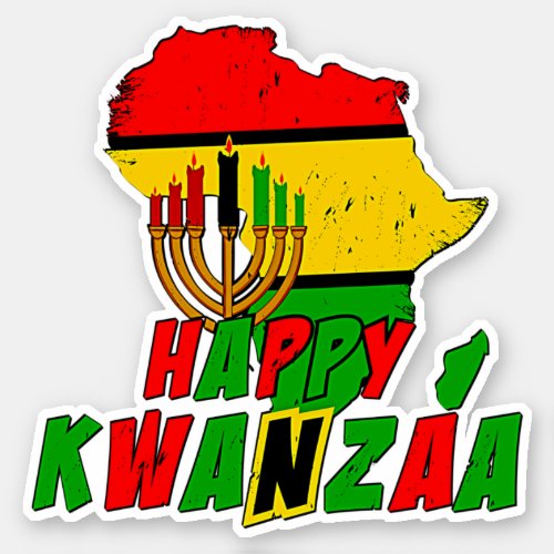 Kwanzaa African Map 7Candles Kiss Cut  Sticker