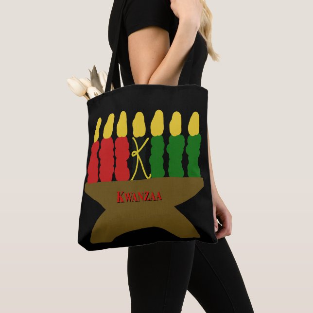 Kwanzaa Art with Red Text Tote Bag (Close Up)