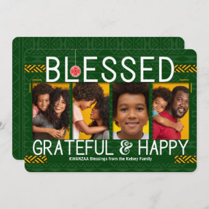 Kwanzaa Blessed Grateful and Happy Tribal 4 Photo Holiday Card