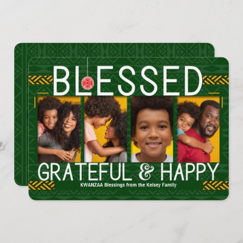 Kwanzaa Blessed Grateful and Happy Tribal 4 Photo Holiday Card