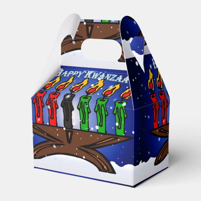 Kwanzaa Candle Kinara with Snow And Greeting Favor Boxes (Front Side)