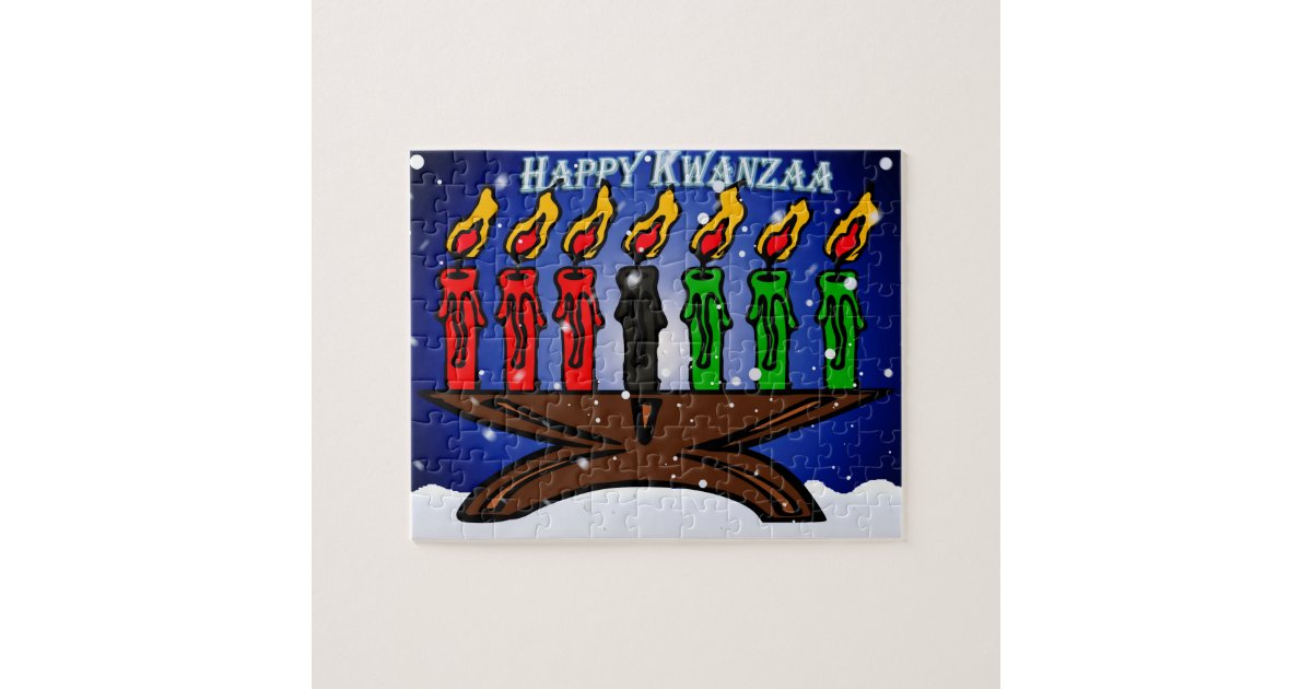 Kwanzaa Candle Kinara With Snow And Greeting Jigsaw Puzzle Zazzle Com