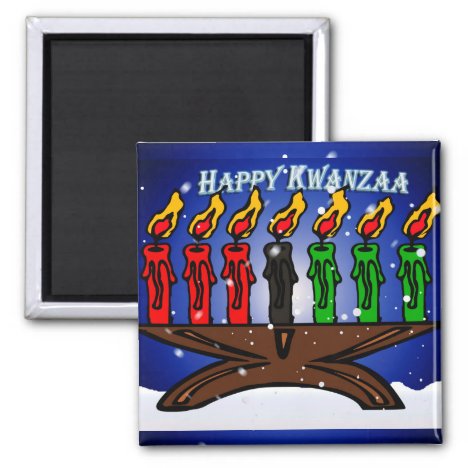 Kwanzaa Candle Kinara with Snow And Greeting Magnet