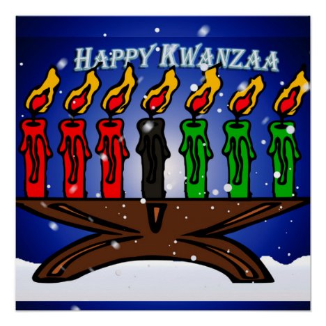 Kwanzaa Candle Kinara with Snow And Greeting Poster