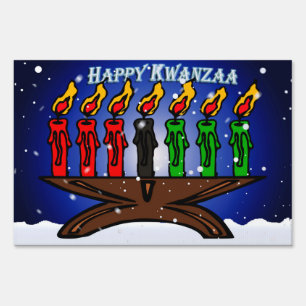 Kwanzaa Candle Kinara with Snow And Greeting Sign