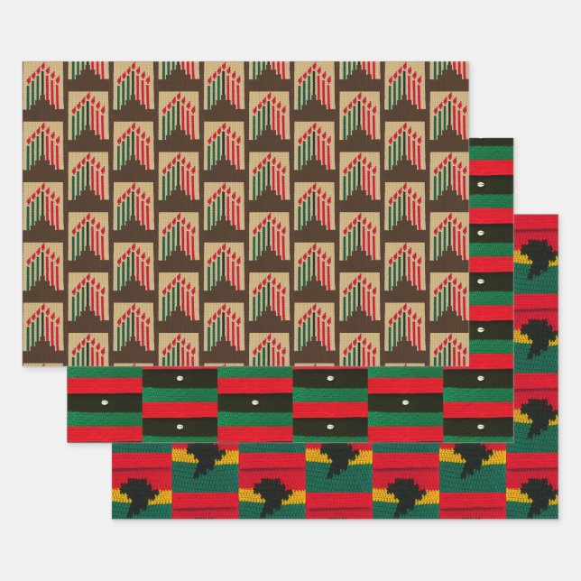 Kwanzaa Candles Africa Map Artisan Crochet Print Wrapping Paper Sheets (Set)