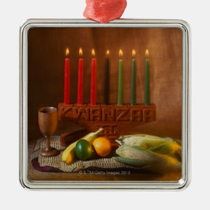 Kwanzaa Candles and Food Metal Ornament