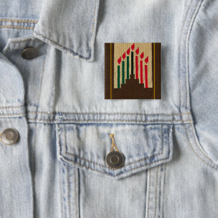 Kwanzaa Candles and Kinara Crochet Print Badge Pinback Button