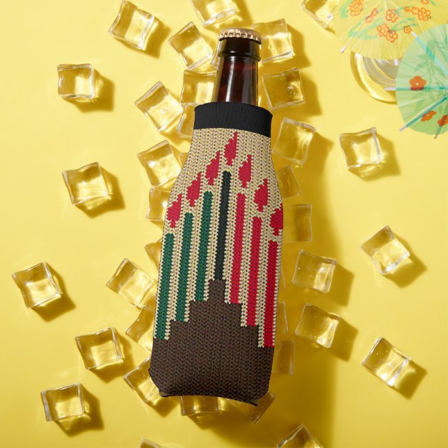 Kwanzaa Candles Brown Red Black Green Crochet Bottle Cooler (In Situ Summer)