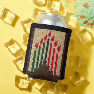 Kwanzaa Candles Brown Red Black Green Crochet Can Cooler