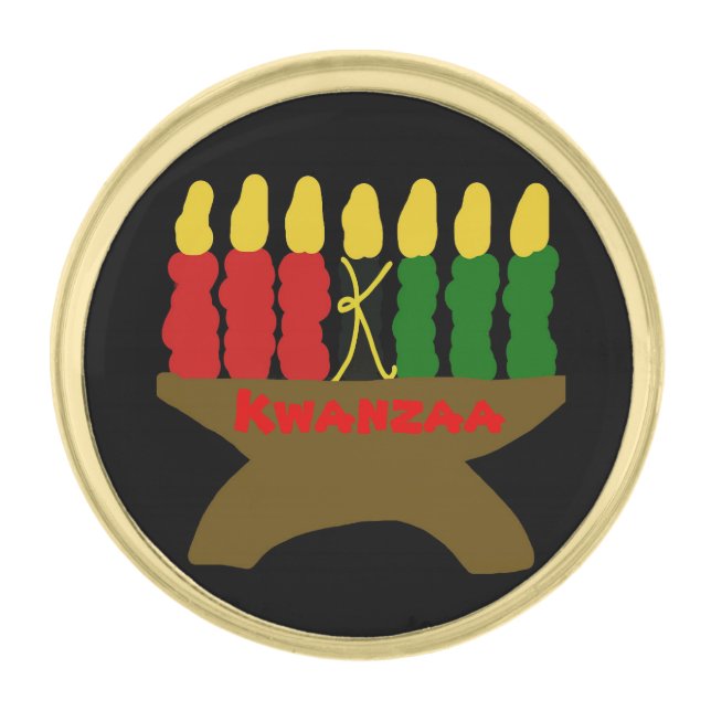 Kwanzaa Candles  Gold Finish Lapel Pin (Front)