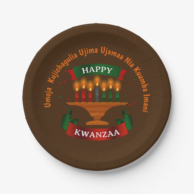 Kwanzaa Candles Red Black Green 7 Principles 7" Paper Plates (Front)