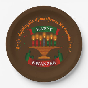 Kwanzaa Candles Red Black Green 7 Principles 9"    Paper Plates